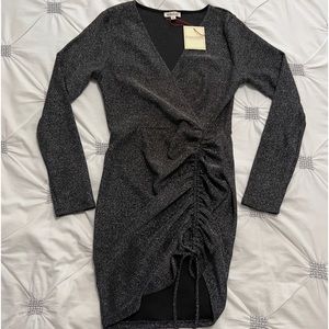 Rolla Coster Black and Silver Long Sleeve Sparkly Dress With Cinched Side